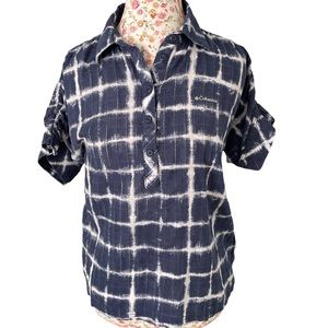 Columbia Sportswear Co Womens Tie Dye T-Shirt Blue Checkered Sz S